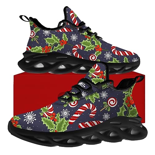 Ciadoon Christmas Shoes for Women Men Road Running Walking Tennis Breathable Lightweight Sneakers Santa Shoes Gifts for Men Women2