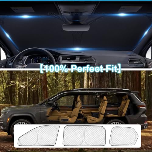 Image of KMF 8pcs Thicken Sun Shades for Jeep Grand Cherokee L(Three-Row) 2021-2026 Accessories (NOT for Grand Cherokee&Cherokee),Full Car Window Covers for Windshield Side Rear, UV Block and Blackout Camping