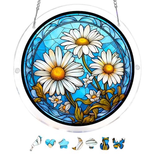 Acrylic Jigsaw Puzzle Suncatcher 135 Pcs - Blooming Flowers, 4-Size Vivid DIY Acrylic Puzzle Sun Catcher, Window&Garden Decor, Unique Gifts for Men Women（Mini-5.9"/S-7.3"/M-7.9"/L-11.8"）