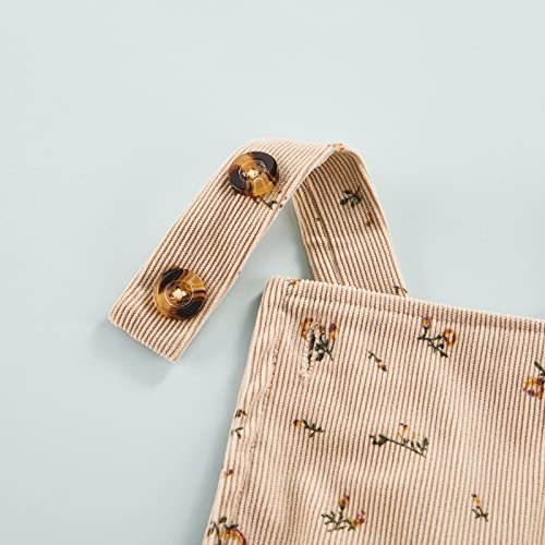 Lopjgh Newborn Infant Baby Girl Boy Romper Unisex Solid Color Sleeveless Jumpsuit Backless Overalls Summer Outfits(3-6 Months, Corduroy Floral-Light Brown) #TOP7