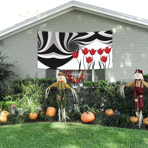 MINDBBDFJ Red Flower Vortex Spiral Print Banners And Signs For Outdoor/Indoor,Personalized Banner Customizable Parties Halloween Banner (180x90cm)3