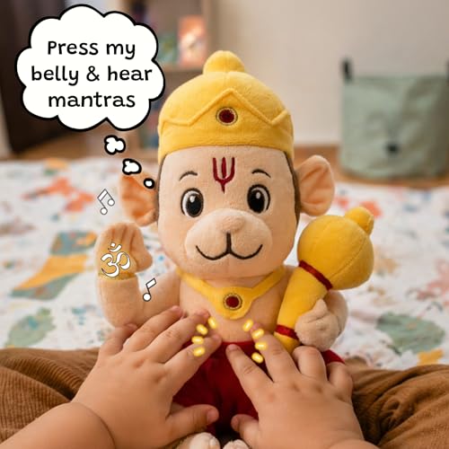 Image of WonderBuddy Divine Mantra Chanting Baby Hanuman with 08 Preloaded Mantras & Aartis, Musical Soft Plush Toy, Best Gift for Infants, Toddlers & Kids (Medium - 28 Cm)