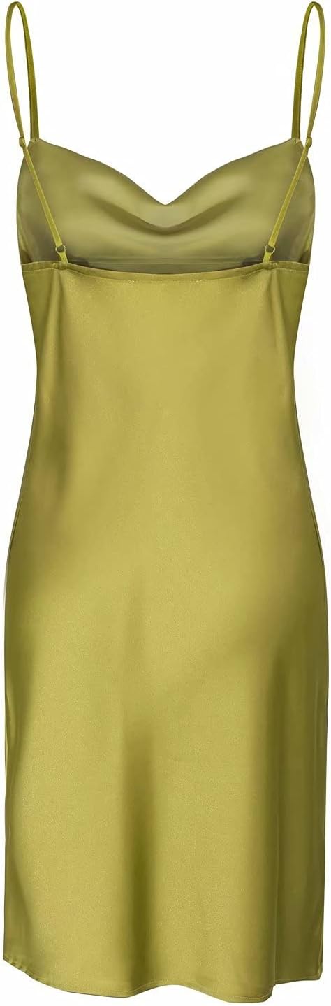 Satin Mini Dress Cowl Neck Spaghetti Strap Sexy Bodycon Dresses for Women Party Club - Image 2
