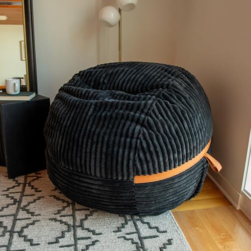 Image of Big Joe Fuf 4Ft Foam Bean Bag Chair with Removable Cover for Kids, Teens, Black Licorice, Corded Plush, 4 Foot Large Reading and Gaming Seat