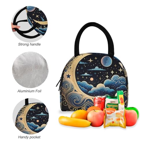 Backpack Lunch Bag Set Blue Cloud Moon Print, Big Storage Travel Backpacks with Insulated Lunch Box for Office Hiking Picnic4