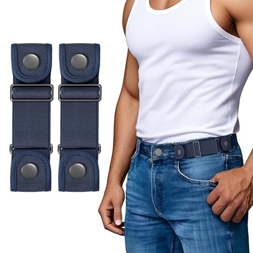 Image of SANSTHS No Buckle Belts for Men Women, Stretch Elastic No Buckle Belt Invisible Buckleless Belt for Jeans