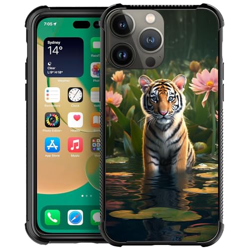 Goodsprout Compatible with iPhone 14 Case,Forest Tiger Lotus Amazing Pattern Design Shockproof Anti-Scratch Hard PC Back Case for iPhone 14