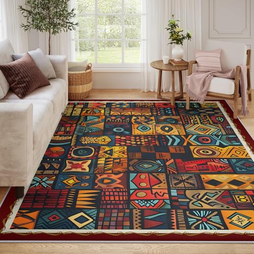 Tapis ethnique 120x180cm abstrait géométrique lavable pour entrée