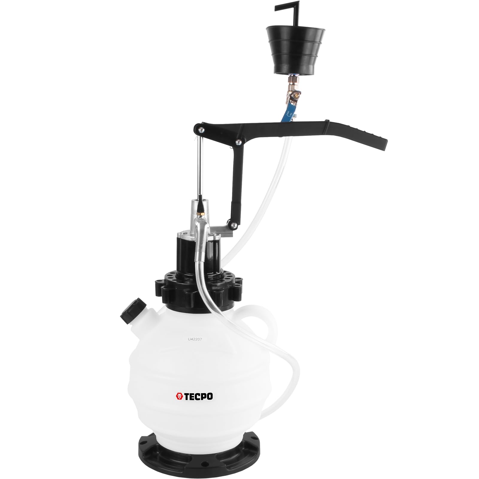 TECPO Getriebeöl-Einfüllgerät, Öleinfüllgerät, Befüllsystem 7.5 L, 15 Adapter, für Getriebe, Differentiale & Verteilergetriebe - Rücklauf-Funktion, 160 cm Schlauch, passend für alle gängigen Fahrzeuge
