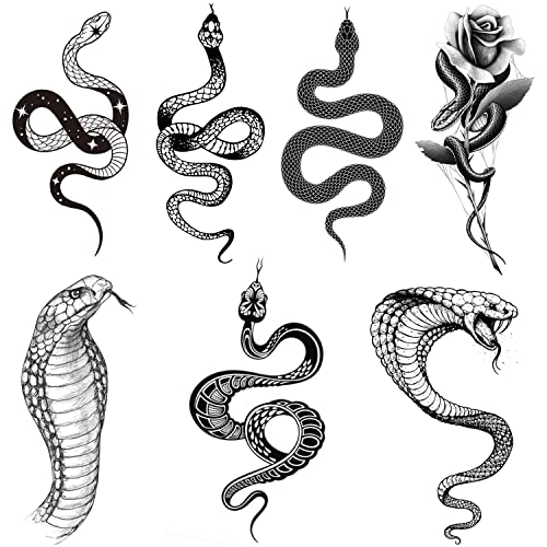 Tazimi Snake Temporary Tattoos,6 Sheets Black Snake Tattoos For Women Men, Body Art Decorations Black Fake Tattoos Stickers.