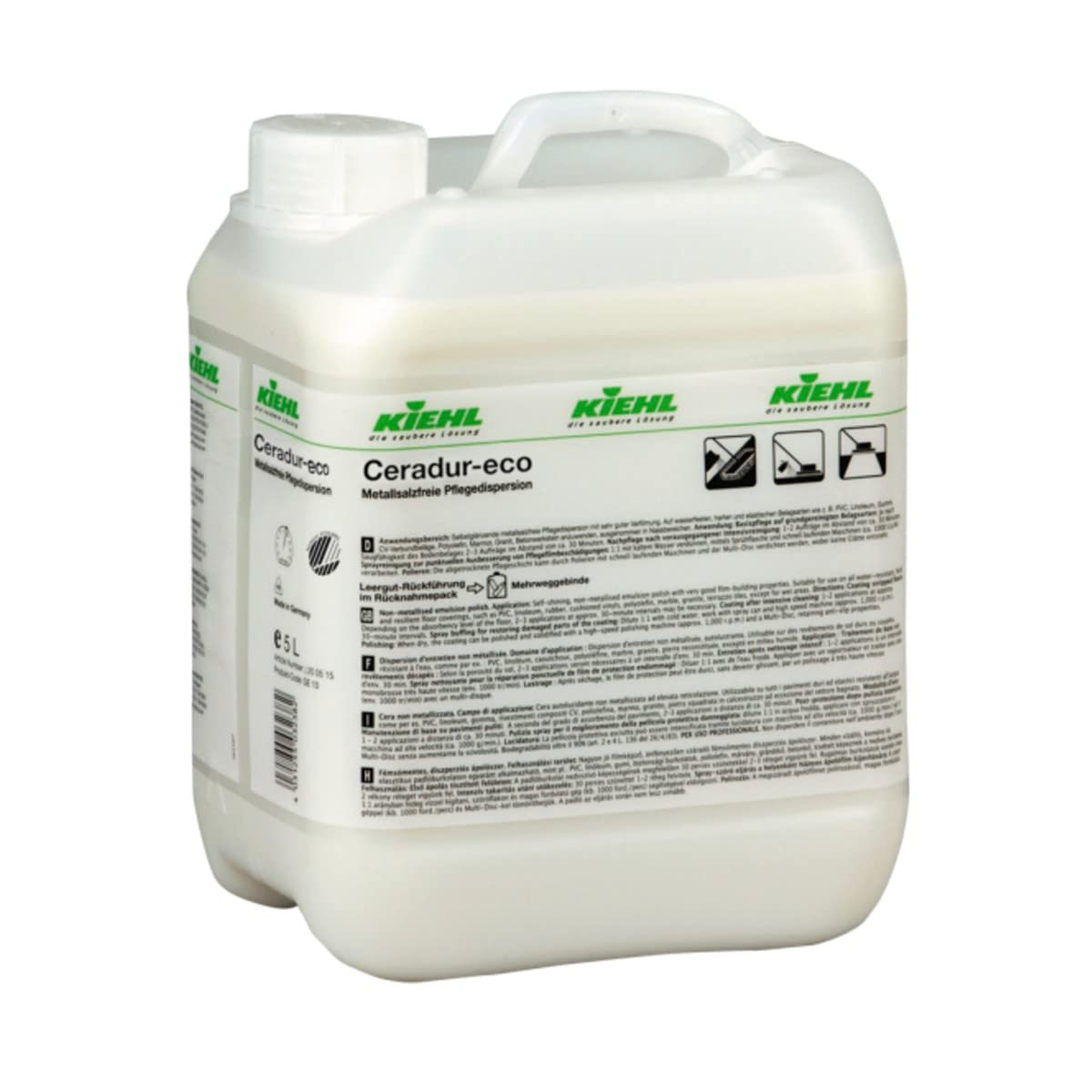 Ceradur Eco lt.5 cera pavimenti Ecologica concentrata certificata Ecolabel ideale per : PVC, linoleum, gomma, marmo, granito, legno e sughero sigillati, rivestimenti compositi CV, poliolefina.