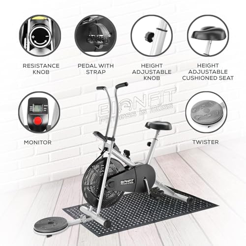 Image of BIONFIT Exercise Bike for Home Gym | Fixed Handle Gym Cycle for Men Women, Cardio Exercise with Twister, Digital Display, Max Weight: 120 Kg