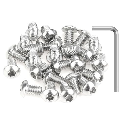 Image of 25 Pieces 1 /4-20 x 3 /8 inch Button Head Socket Cap Screws Bolts, HELIFOUNER 304 Stainless Steel (18-8) Screws, Bright Finish, Fully Threaded