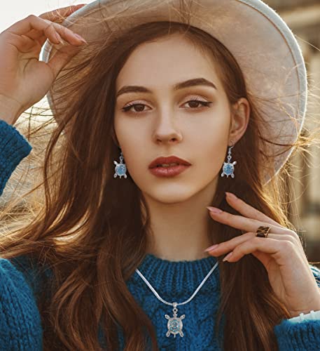 Aqua79 Sparkling Blue Sea Turtle Dangle Earrings and Necklace Jewelry Set – Sparkly Charm Necklace and Earrings Set Plated in Silver Color – Elegant Jewelry Set by Aqua79 - Image 6