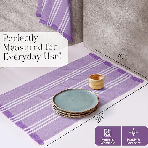 Image of Striped Kitchen Towels 12 Pack, 16x26 Inches, 100% Cotton, Absorbent Dish Towels for Kitchen Drying, Reusable Dishcloths for Cleaning, Quick Dry Wash Rags for Everyday Use - Lavender