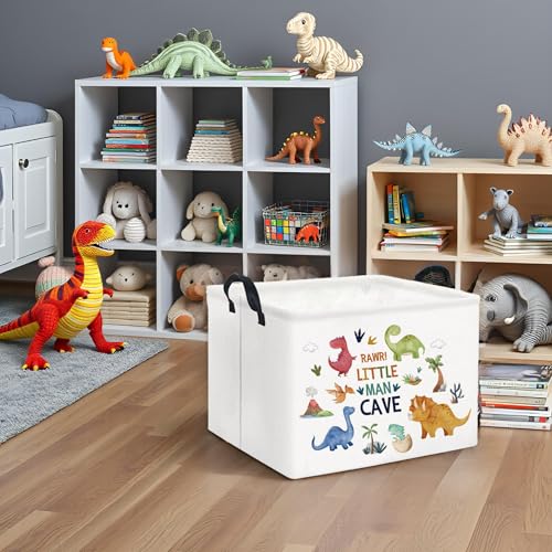 Image of Rectangular Kids Storage Basket Baby Storage Basket with Handles for Home Kitchen Boys and Girls Cute Toy Storage Bin Organizer Shelf Book Room Decor(Dinosaur)