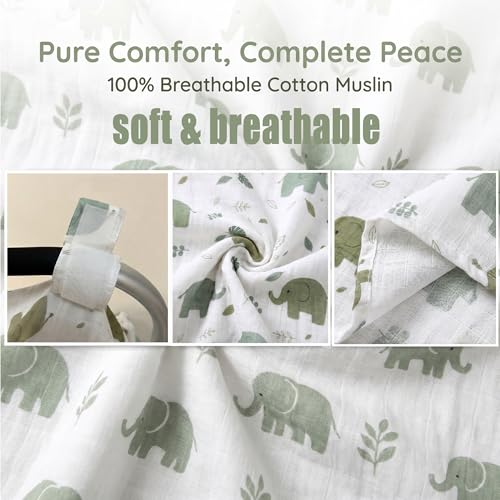 Image of Beatoutou Baby Car Seat Cover，100% Muslin Cotton Carseat Covers for Baby Boy /Girl,UniversalInfant Car Seat Cover for Newborn Summer Essentials,Soft & Breathable(Cute Elephant)
