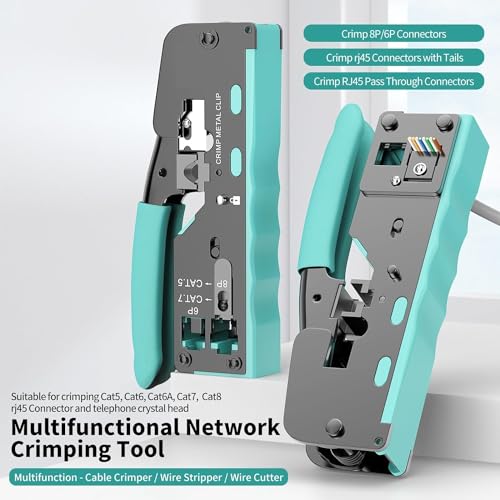Image of XIKKART Tool Kit | Cat7 Crimping Tool | Passthrough RJ45, With Ethernet Network lan Cable Wire Stripper And Cutter Tool for Compatible with Connectors Cat5 Cat5e Cat6 Cat6A Cat7 and RJ11 RJ45 STP /UTP