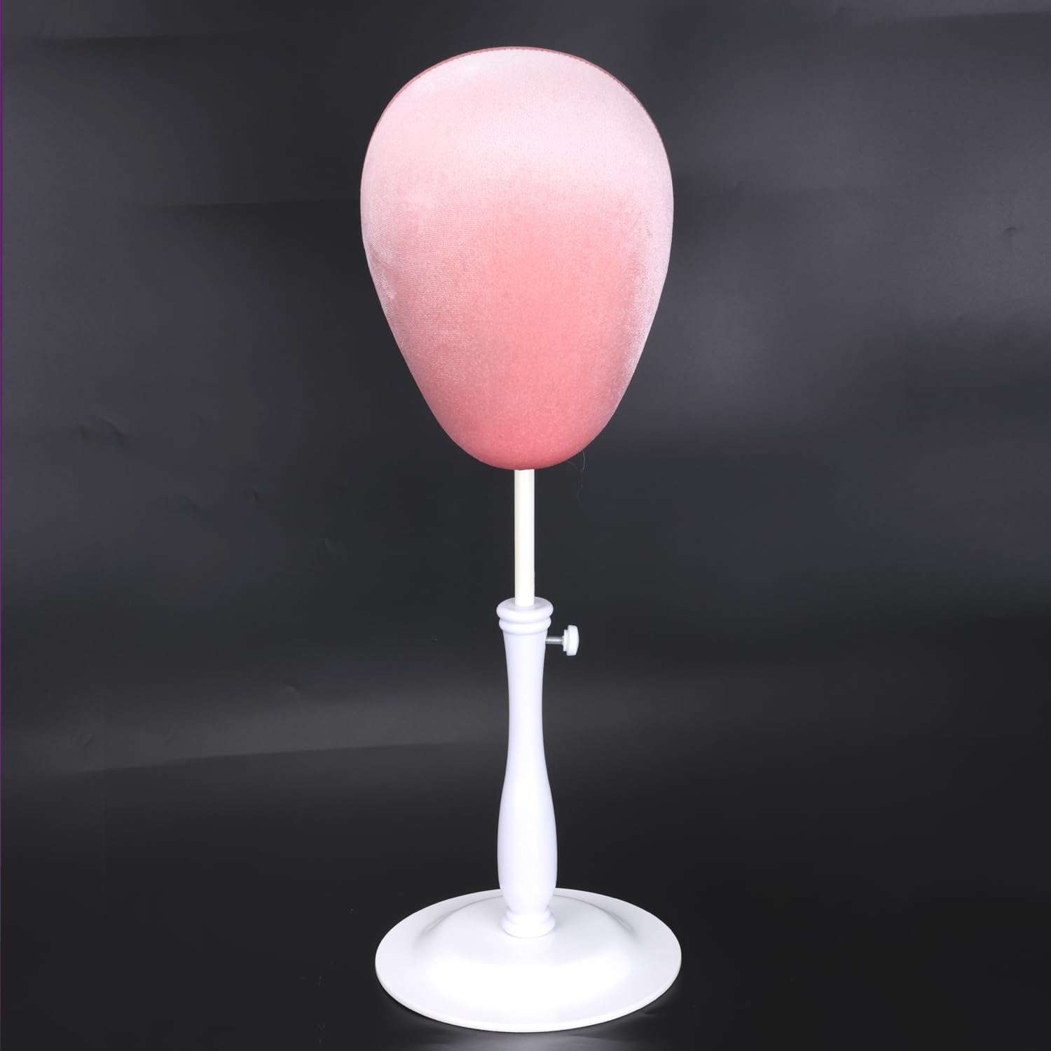 Velvet Wig Head Stand for Hat and Wig Display, Adjustable Mannequin Head Stand with Retractable Metal Base for Styling and Display (Velvet pink)