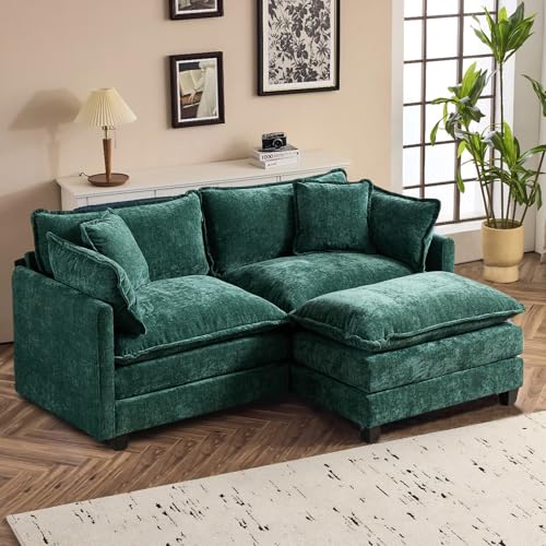 SoarFlash Sofá modular de felpilla de 71.7 pulgadas, cómodo sofá modular en forma de L con otomana, moderno sofá de 2 asientos profundos para sala de estar, color verde