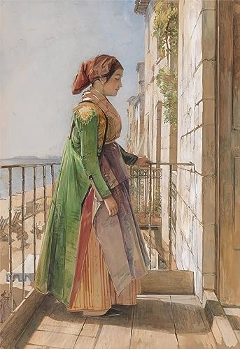 Toile Une fille grecque sur un balcon John Frederick Lewis impression d'art