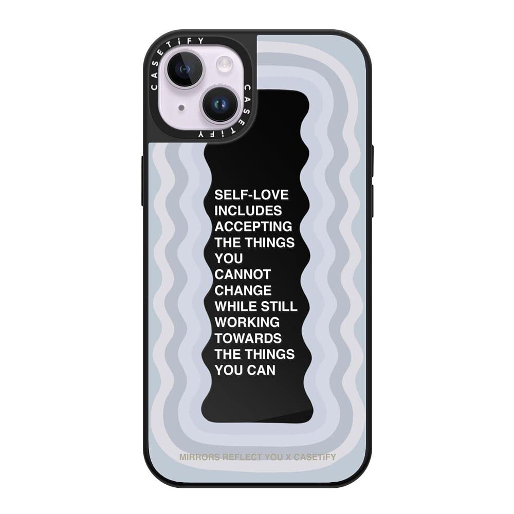 CASETiFY Mirror Case for iPhone 14 Plus Compatible with Magsafe - Self-Love by Mirrors Reflect You - Black on Black
