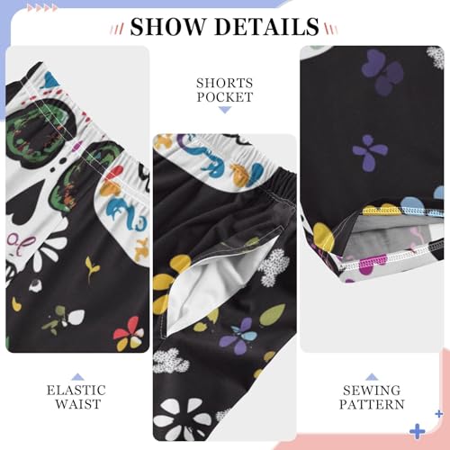 ZZXXB Skull with Colorful Flowers Boys Long Pants Soft Trousers Elastic Waist Kids Lounge Bottoms with Pockets S-XL4