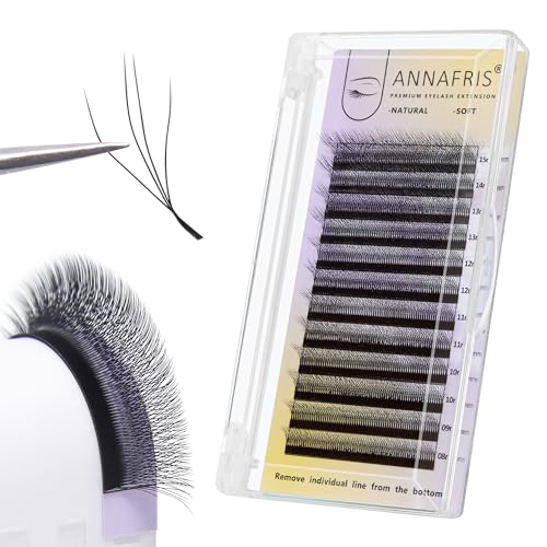 ANNAFRIS 4D Camellia W Lashes Premade Fan Eyelash Extensions Volume Self Fanning False Lashes Faux Mink Matte Black Cluster Lash Extensions(0.07 D,9-13mm Mix)