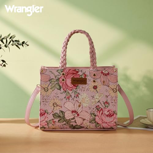 Image of Montana West Wrangler Tote Bag for Women, Floral Print Braided Tote Purse,Western Tote Handbag with Adjustable Shoulder Strap