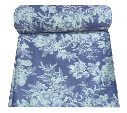 Image of 2 Meter Hand Block Indian Cotton Unstitched Jaipuri Handmade Digital Printed Fabric Material for Women Kurta /Blouse /Palazzos /Piece Material for Women's (Purple Flower)