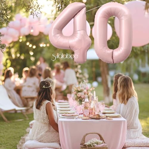 Image of 40 Inch Light Pink Number 40 Balloon 0-9 40th Foil Big Giant | Digital for Birthday Anniversary Graduation Decorations