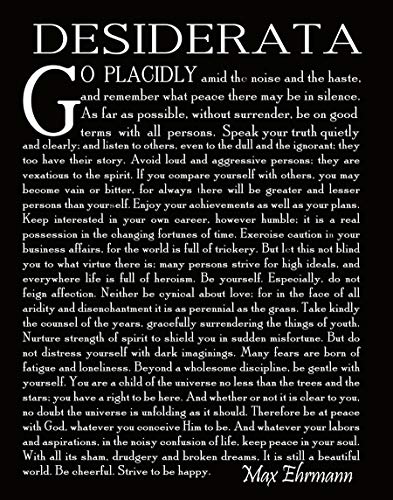 Poesía Desiderata póster de pared en negro de 28cm x 43cm, lámina artística para decoración moderna