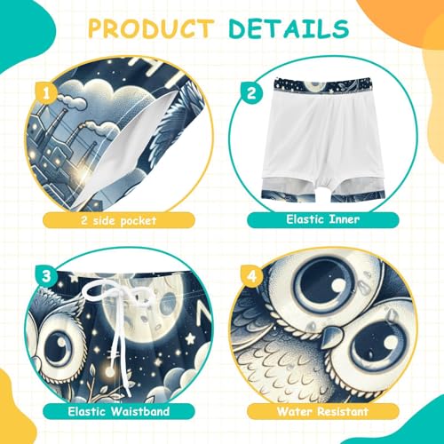 Boy Swim Trunks with Compression Liner Owls Good Night Boys Swim Shorts Quick Dry Beach Shorts4