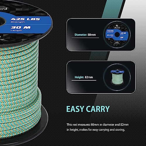 Abma Cord Paracord 425 lbs 3mm 100% Nylon 30M - Turquoise & Gold, Shockwave-turquoise & Gold, 30 Meters - Image 2