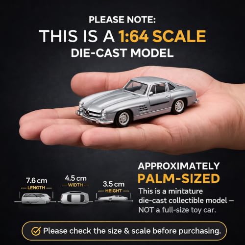 Image of Wizplex Bburago Official Licensed Mercedes-Benz 300 SL 1954 1:64 Scale Die Cast Metal Toy Car with Opening Front Doors - Collectible Miniature Model for Display and Gifting, Ages 3 and Up