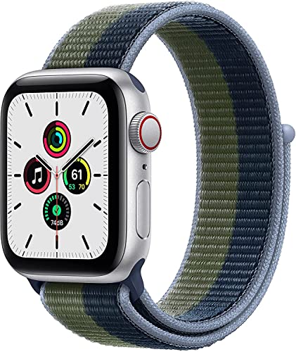 Image of Apple Watch SE (Gen 1) [GPS + Cellular 40mm] Smart Watch w /Silver Aluminium Case with Abyss Blue /Moss Green Sport Loop. Fitness & Activity Tracker, Heart Rate Monitor, Retina Display, Water Resistant
