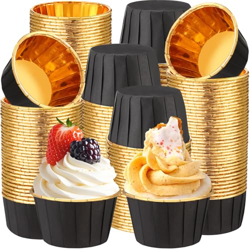 Image of 600 Pack Black Gold Cupcake Liners Bulk Disposable Foil Muffin Cup