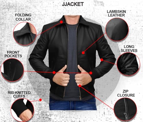 Image of 70s Style Classic Bomber Leather Jacket - Mens Vintage Real Lambskin Jacket