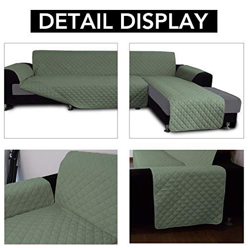 Image of Easy-Going Microfiber Sofa Slipcover L Shape Sofa Cover Sectional Couch Chaise Lounge Reversible Furniture Protector For Pets Kids Dog Cat (X-Large, Greyish Green)