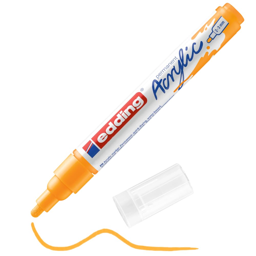 edding 5100 acrylic marker medium - sunny-yellow - 1 waterproof acrylic paint marker - round nib 2-3mm - acrylic paint pen for drawing on canvas, art paper and wood - acrylic markers for pebbles