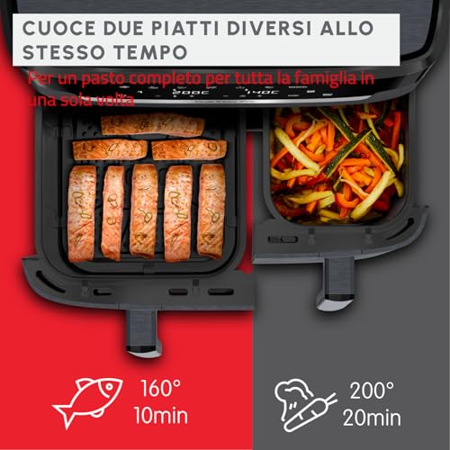 Moulinex Dual Easy Fry XXL, Friggitrice ad Aria 11 Litri, Doppio Cestello Antiaderente Lavabile in Lavastoviglie, Basso Consumo Energetico, 7 Modalità, App Ricette, Colore Java Pepper, EZ942B - immagine 4