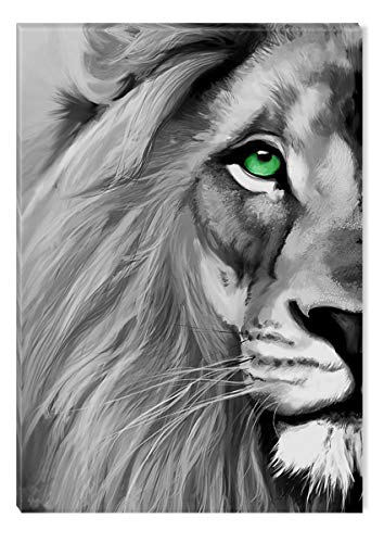Startonight Canvas Wall Art Black and White Abstract Lion Blue Eye Animals Jungle - Large Framed 80 x 120 cm