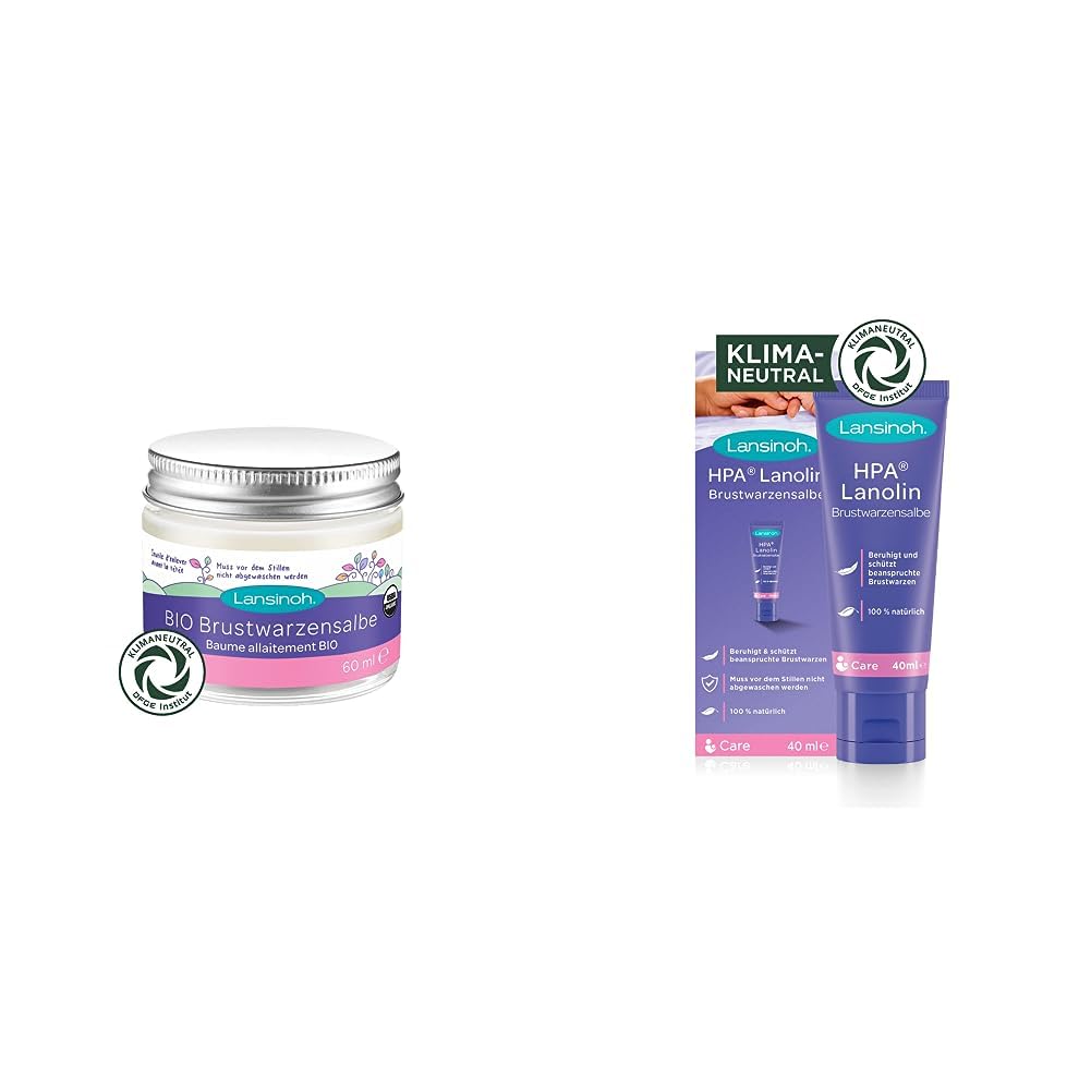 Lansinoh BIO Brustwarzensalbe, 60 ml - natürliche Pflege empfindlicher Brustwarzen und trockener Haut & HPA Lanolin Brustwarzensalbe, 40 ml - 100 % natürlich & klimaneutral