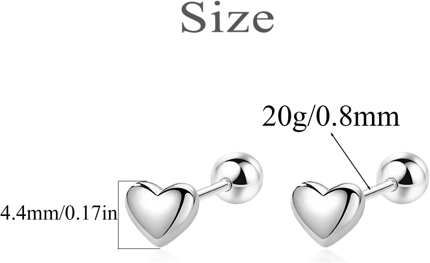 20G Tiny Heart Stud Earrings for Women Silver Plated Hypoallergenic Cute Small Ball Screw Back Studs Mini Cartilage Tragus Post Dainty Minimalist Mother's Day Birthday Christmas Jewelry Gifts - Image 7