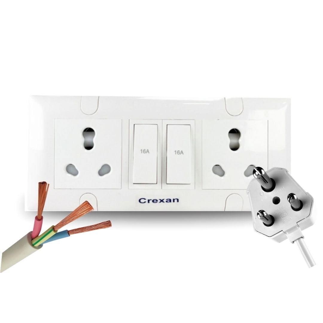 Extension Board 6/16Amp & 1500/2500W with 16A Switch and 6/16A Socket - 2 with Safety Shutter,2.5 Sq.mm 3 Core White Copper Wire (2500 Wattage 6A Small Plug, 3 Meter)-image-20