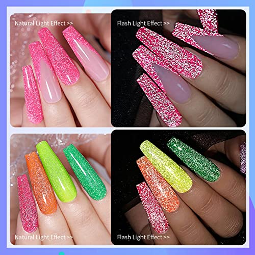 UR SUGAR UV Nagellack Neon Glitzer Shellac Set, 6 Farben Reflechissant UV Gel Nagelgel Set Gel Nagellack Holographisch… – Bild 5