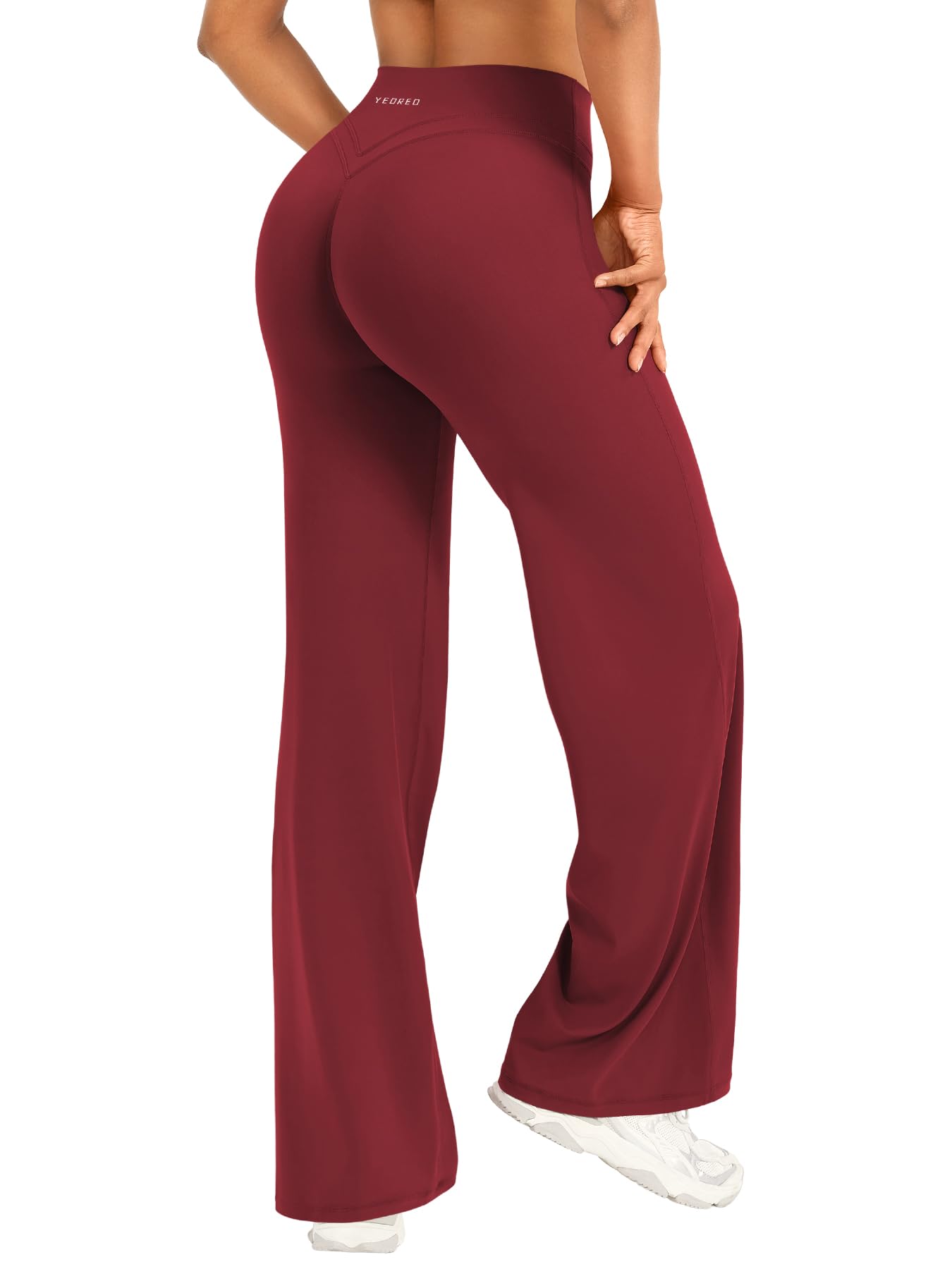 YEOREO Straight Leggings Damen Invisible Scrunch Hohe Taille Gym Pants No Front Seam Weitem Bein Yoga Hose Blickdicht Elastische Flared Leggings Soft Nahtlose Sport Schlaghose