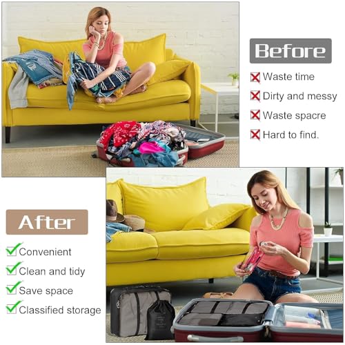 Image of polyester 7 Set Packing Cubes Luggage Packing Organizers For Travel Accessories storage organiser (black)