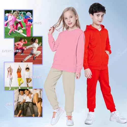 Image of Kid Nation Kids Unisex Soft Brushed Fleece Casual Pull On Jogger Sweatpants with Pockets for Boys or Girls | Soft Brushed Fleece Kids JoggerElastic Waist With Drawstring,Deep Side Pockets,Machine Wash,Durable,Great Gift for 3-12 Years