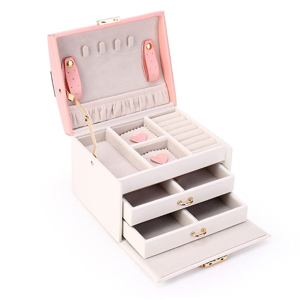 Caja de Almacenamiento de Joyas de Cuero con Bloqueo de 3 Capas Joyas de Gran Capacidad Organizadores Box Matrimonio Regalo de cumpleaños Recuerdos (Color : Pink)